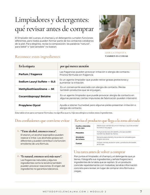 Página de la guía: limpiadores y detergentes, ingredientes que revisar