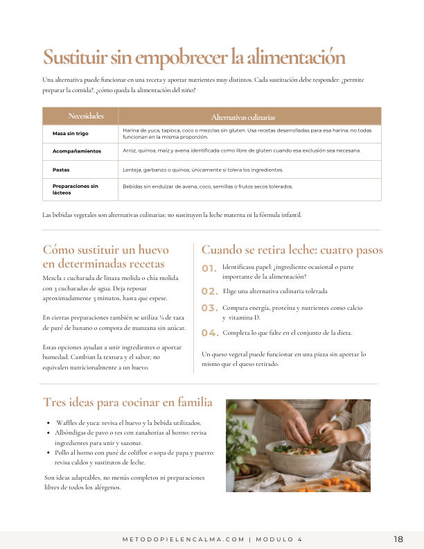 Página de la guía: sustituciones alimentarias y recetas
